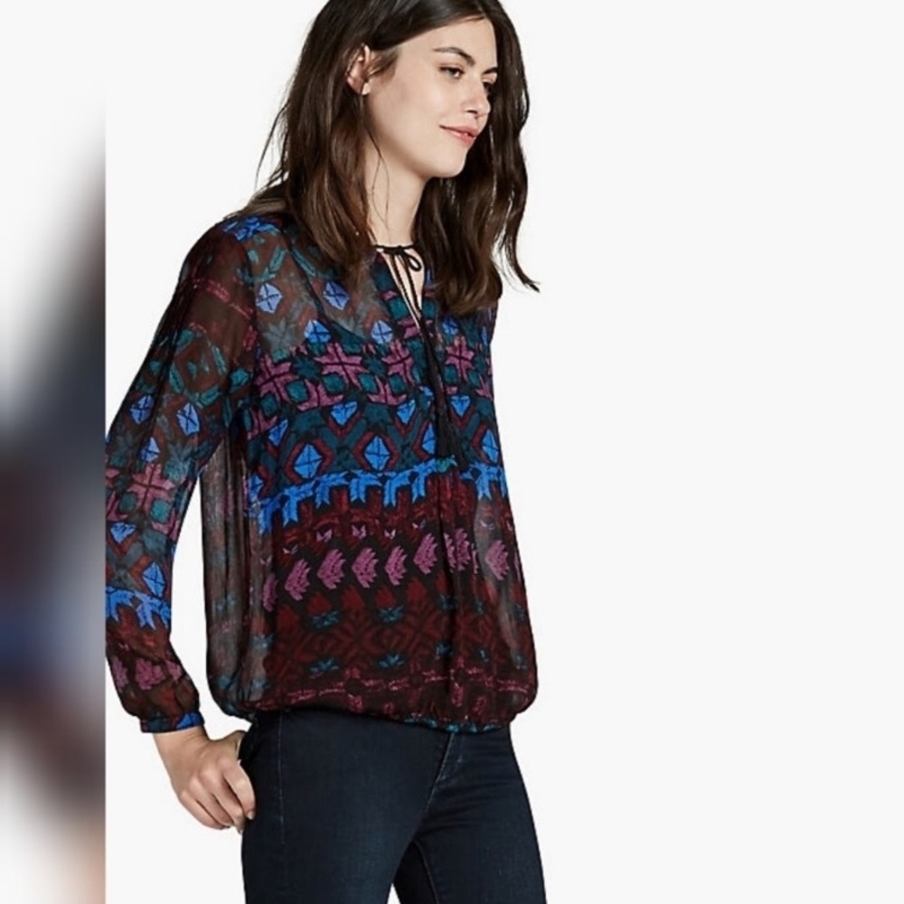 NWT Lucky Brand Vibrant Geo Peasant Top